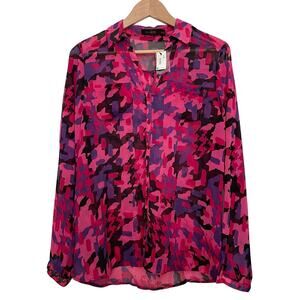 The Limited Pink Camo Chiffon Semi Sheer Long Sleeve Top Lightweight NWT‎